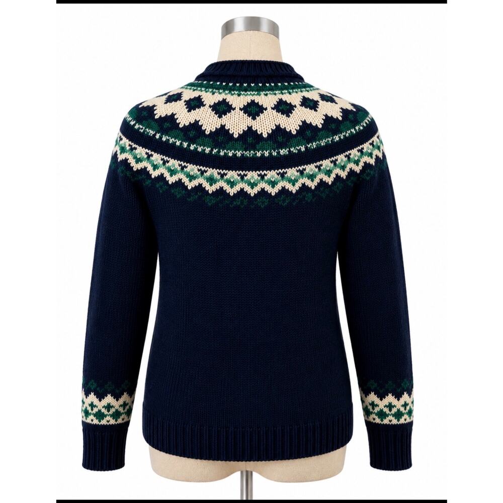 Vintage L.L. Bean Navy Blue Fair Isle Wool Sweater Women XS - Picture 4 of 7